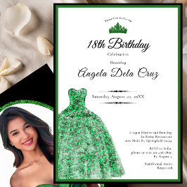 Convites Elegant emerald green dress 18th birthday debut