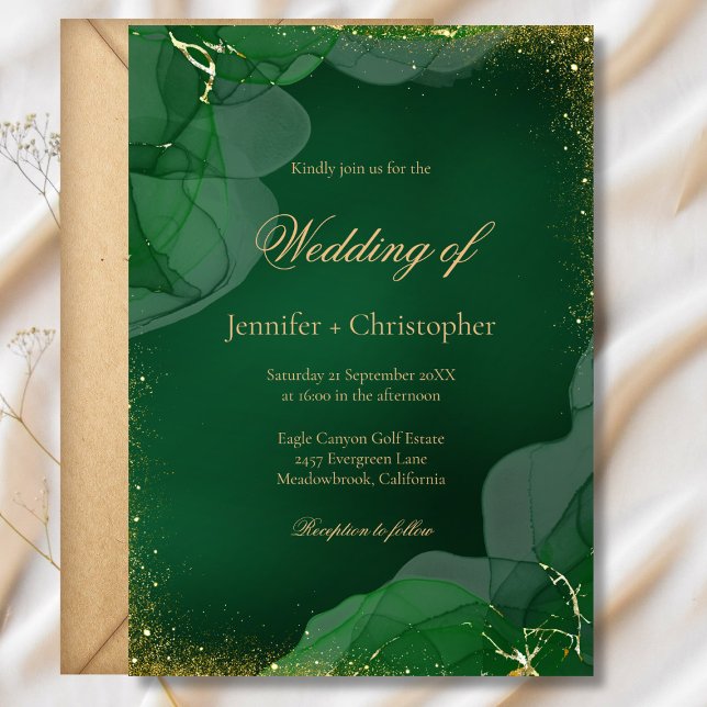 Convites Elegant Emerald Green Gold Marble Wedding (Elegant Emerald Green Gold Marble Wedding Invitation)