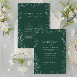 Convites Elegant Emerald Green Minimal Leaf Details Wedding