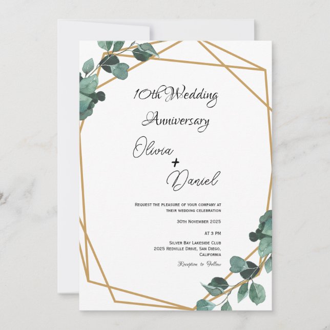Convites Elegant Emerald Leaf Wedding Anniversary  (Frente)