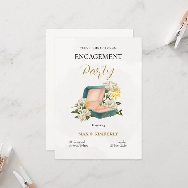 Convites Elegant Engagement Invitation (Frente/Verso In Situ)