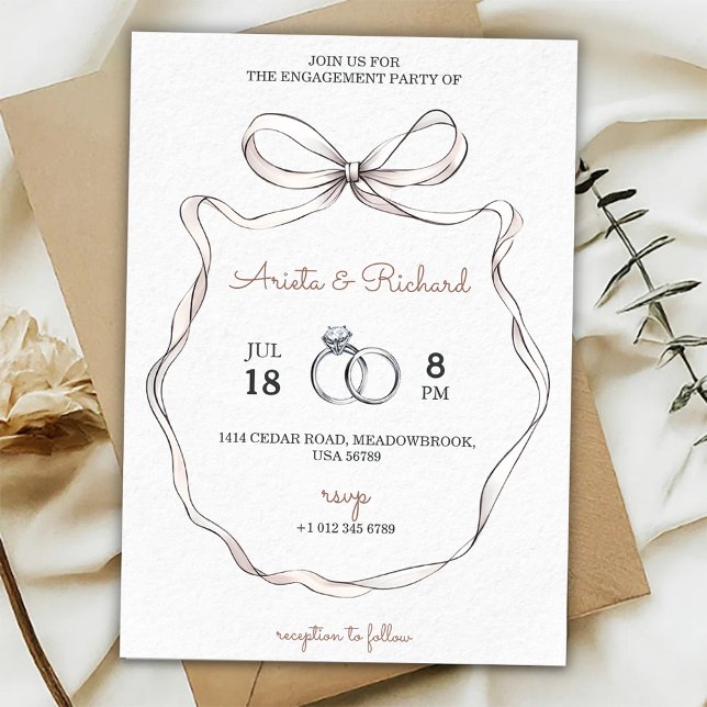 Convites Elegant engagement party invitation with a bow (Criador carregado)