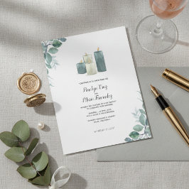 Convites Elegant Eucalyptus & Candle Watercolor Wedding 