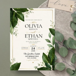 Convites Elegant Eucalyptus Greenery and Gold Accents