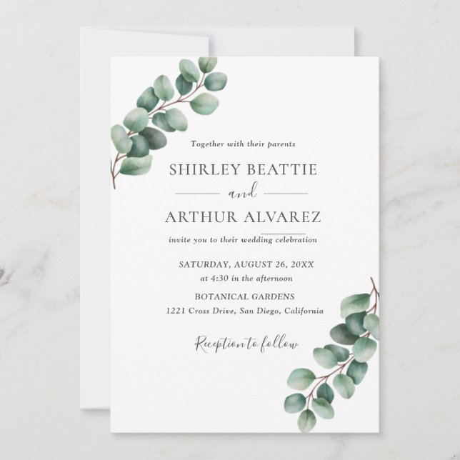 Convites Elegant Eucalyptus Greenery Wedding (Frente)