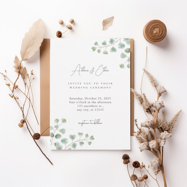 Convites Elegant Eucalyptus Greenery Wedding Invitation (Criador carregado)