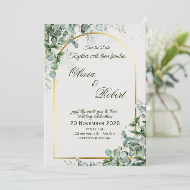 Convites Elegant Eucalyptus Wedding Invitation (Em pé/Frente)