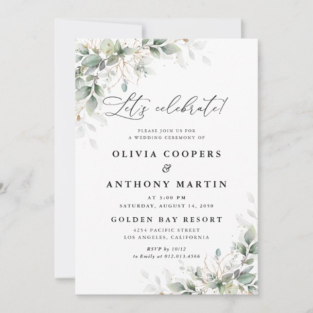 Convites  Elegant Eucalyptus Wedding Invitation (Frente)