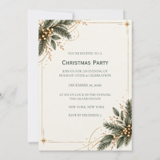 Convites Elegant Evergreen Gold Christmas Party Invitation