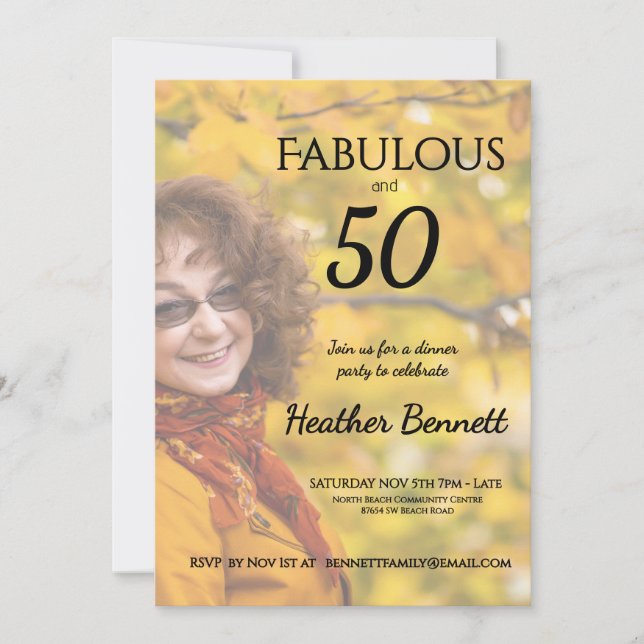 Convites Elegant Fabulous 50Modern Photo Birthday Party  (Frente)