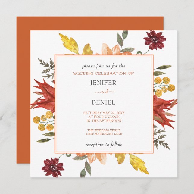 Convites Elegant Fall Leaves Autumn Wedding  (Frente/Verso)