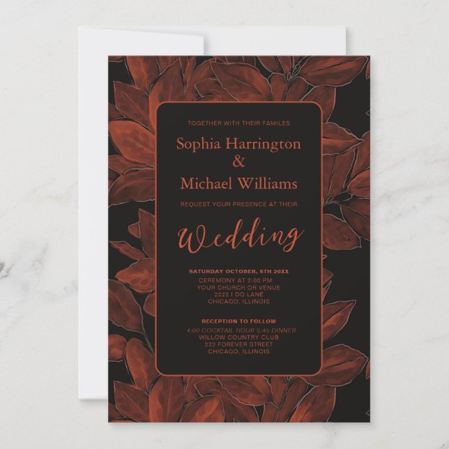 Convites Elegant Fall Leaves Autumn Wedding Invite QR Code (Frente)