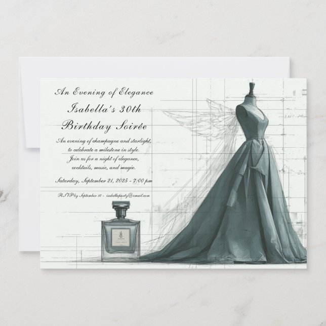 Convites Elegant Fashion Sketch Birthday Invitation  (Frente)
