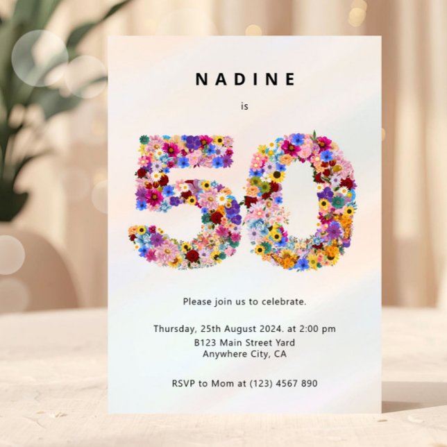 Convites Elegant Feminine Chic Floral 50th Birthday (50th birthday invitation, floral 50 invite, fifty birthday party invite, elegant birthday invite, fl)
