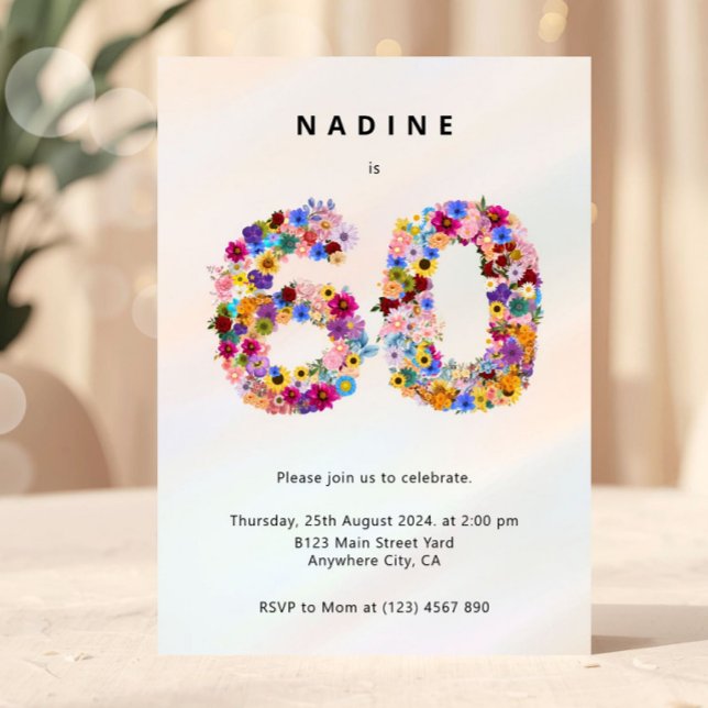 Convites Elegant Feminine Chic Floral 60th Birthday (60th birthday invitation, floral 60 invite, sixty birthday party invite, elegant birthday invitation)