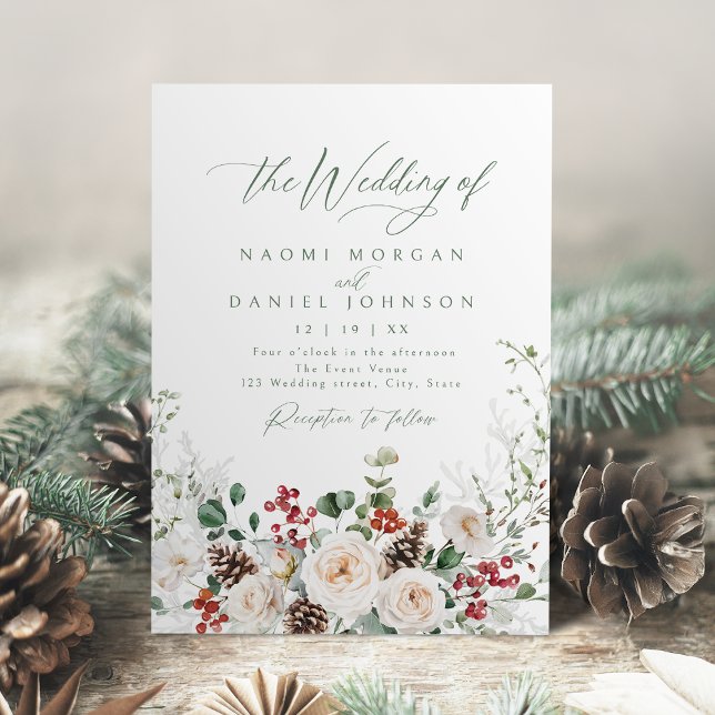 Convites Elegant Festive Floral Holiday Winter Wedding (Elegant Festive Floral Holiday Winter Wedding Invitation)