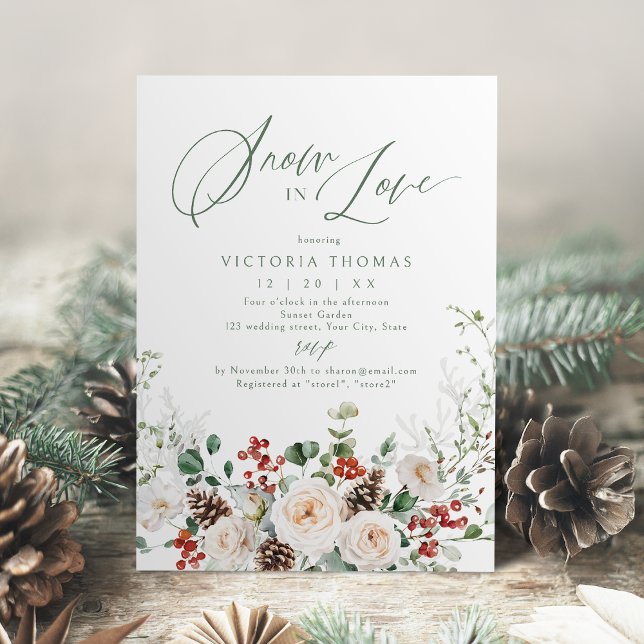 Convites Elegant Festive Floral Snow in Love Bridal Shower (Elegant Festive Floral Snow in Love Bridal Shower Invitation)