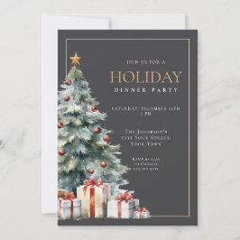 Convites Elegant Festive Grey Gold Holiday Dinner Party
