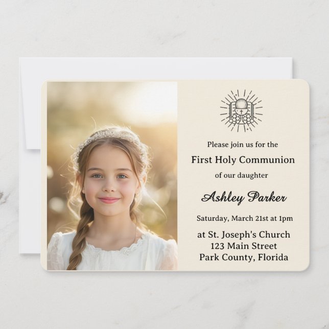 Convites Elegant First Holy Communion Photo Invitation (Frente)