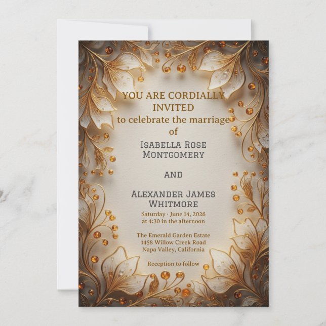 Convites Elegant Flora Design Wedding Invitation (Frente)