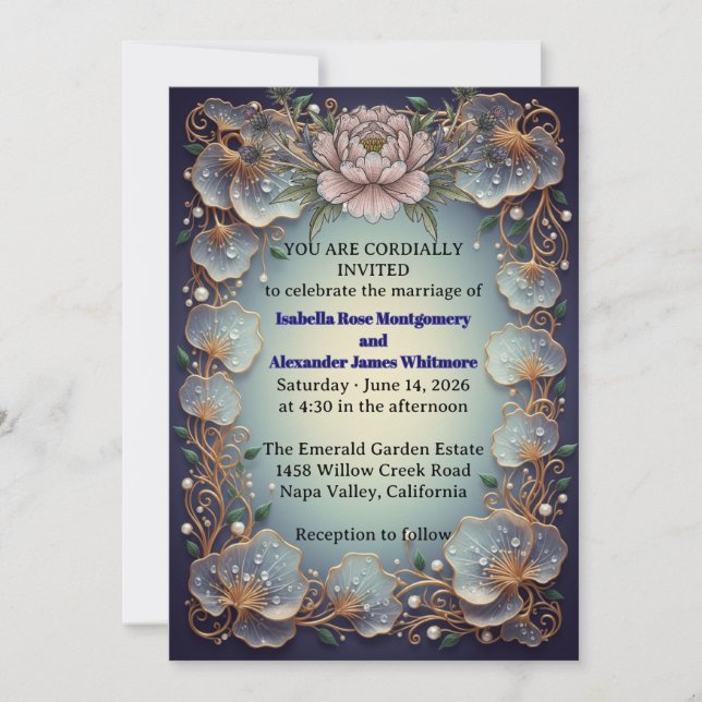 Convites Elegant Flora Design Wedding Invitation -  (Frente)