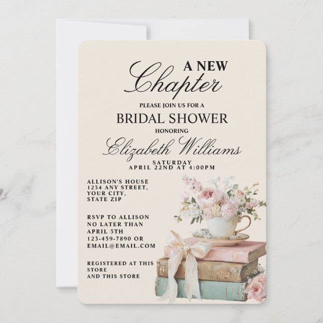 Convites Elegant Floral A New Chapter Bridal Shower  (Frente)