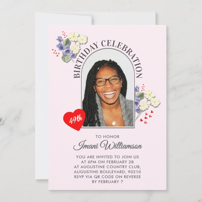 Convites Elegant Floral ANY AGE Photo Birthday Invitation (Frente)