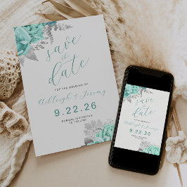 Convites Elegant Floral Aqua Silver Save the Date