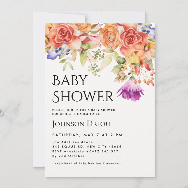Convites Elegant Floral Baby Shower Invitation (Frente)