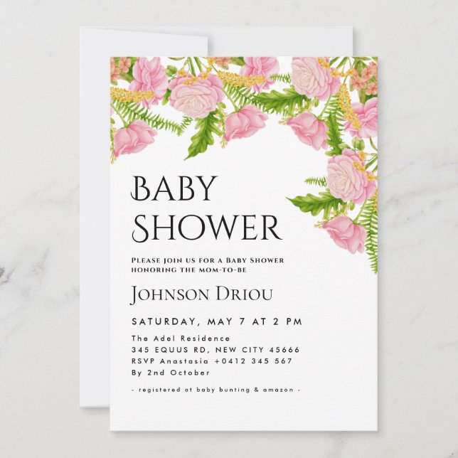Convites Elegant Floral Baby Shower Invitation (Frente)