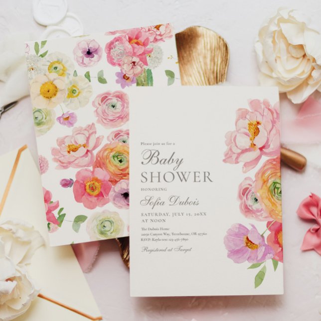 Convites Elegant Floral Baby Shower Invitation (Criador carregado)