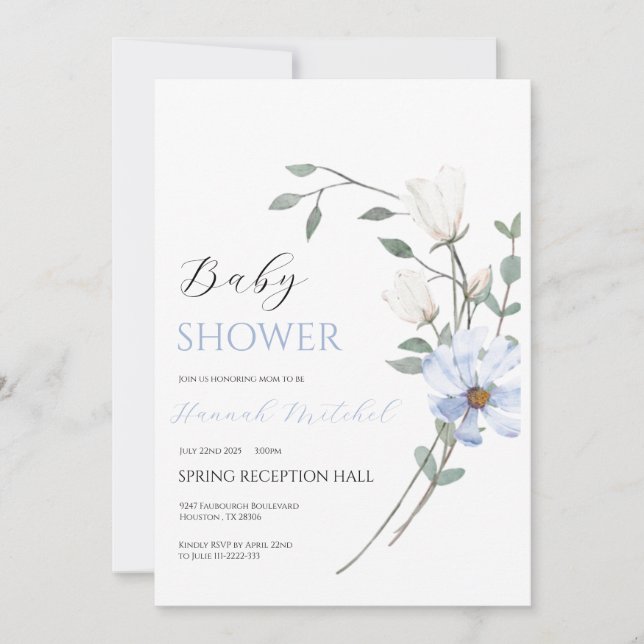 Convites Elegant Floral Baby Shower Invitation Customizable (Frente)
