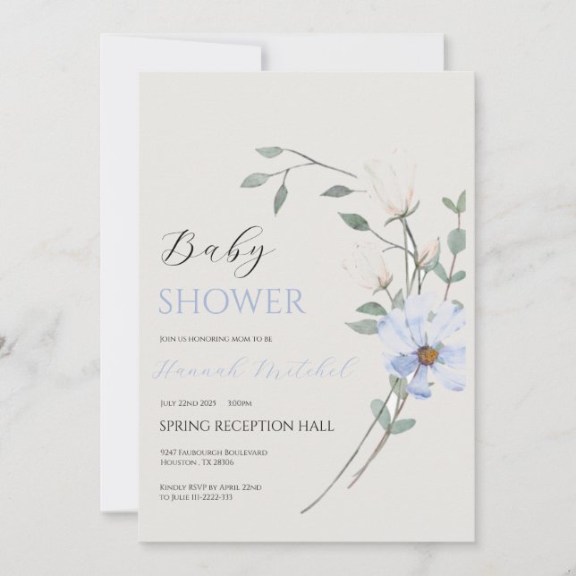 Convites Elegant Floral Baby Shower Invitation Customizable (Frente)