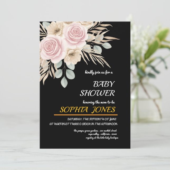 Convites Elegant Floral Baby Shower Invitation For Girl (Em pé/Frente)
