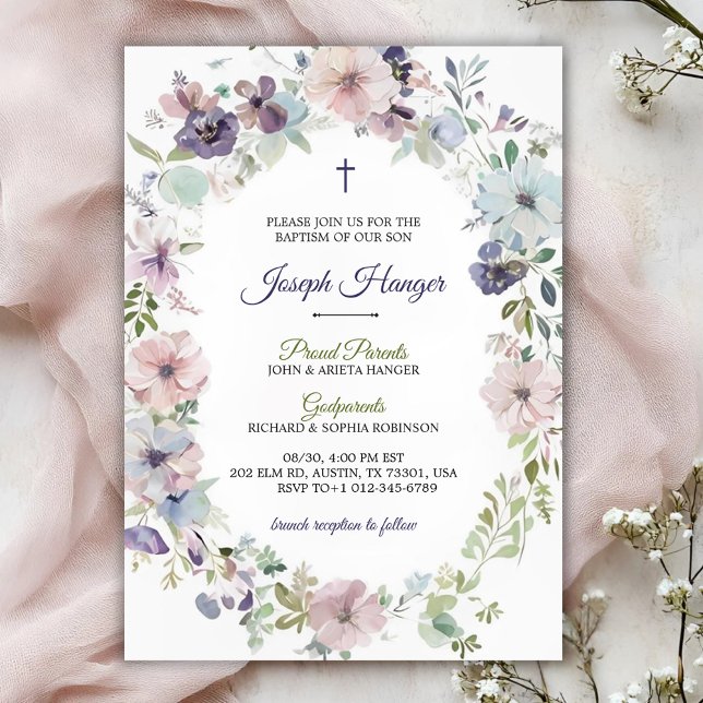 Convites Elegant floral baptism Invitation  (Criador carregado)