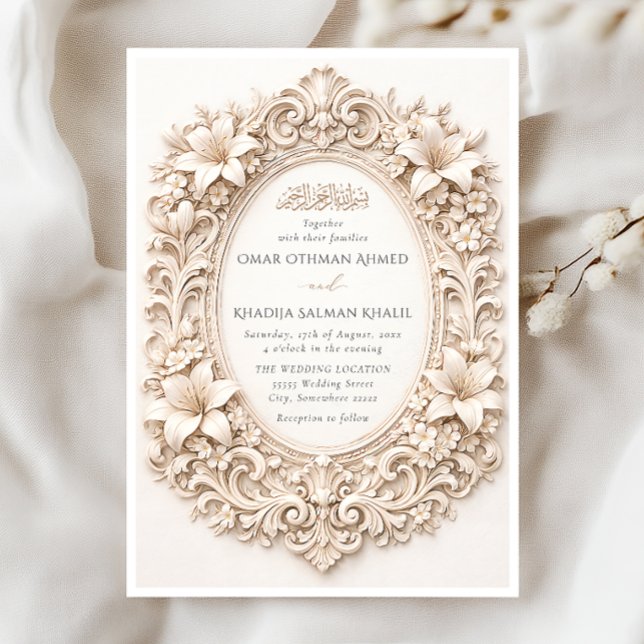 Convites Elegant Floral Baroque Frame Islamic Wedding (Criador carregado)