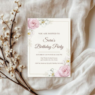 Convites Elegant Floral Birthday Invitation