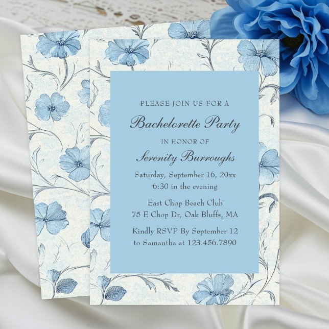 Convites Elegant Floral Blue Country Garden Bachelorette (Criador carregado)