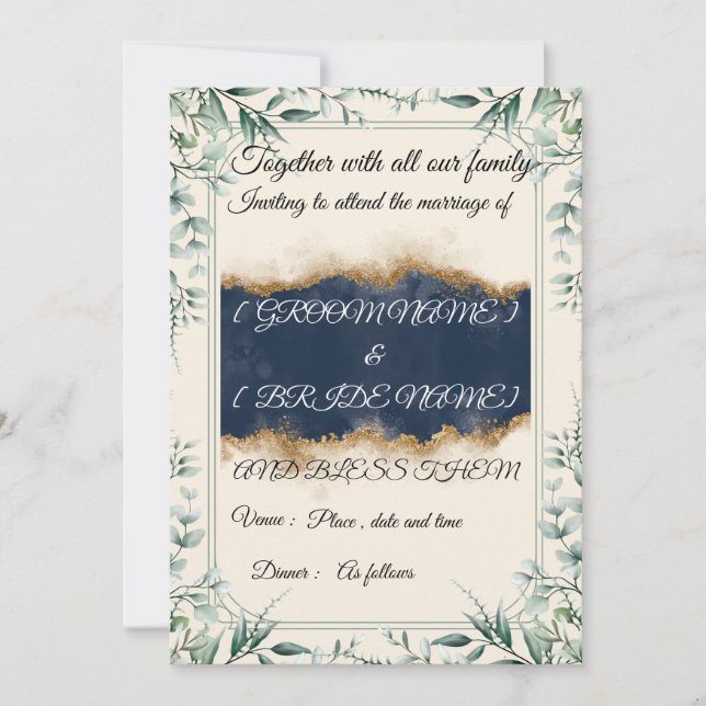 Convites Elegant Floral Border Wedding Invitation Card |  (Frente)