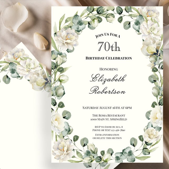 Convites Elegant Floral Border Women's 70th Birthday Custom (Criador carregado)