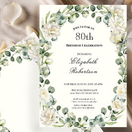 Convites Elegant Floral Border Women's 80th Birthday 