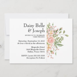 Convites Elegant Floral Botanical Rose Pink Wedding