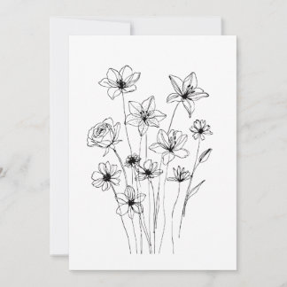 Convites Elegant Floral Bouquet Line Art