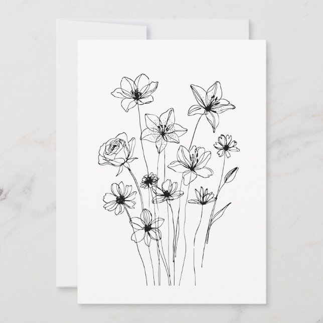 Convites Elegant Floral Bouquet Line Art (Frente)