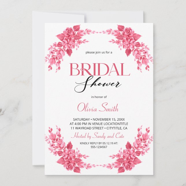 Convites Elegant floral Bridal shower (Frente)