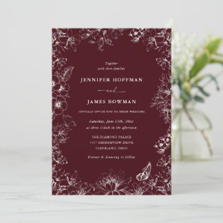 Convites Elegant Floral Burgundy Wedding Invitation
