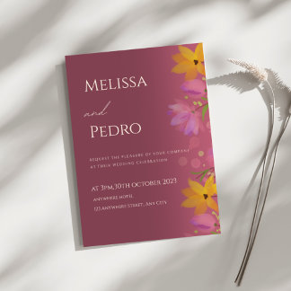 Convites Elegant Floral Burgundy Wedding Invitation