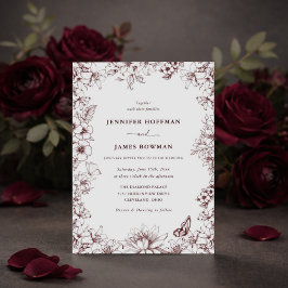 Convites Elegant Floral Burgundy Wedding Invitation