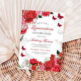 Convites Elegant Floral Butterfly Quinceañera Invitation