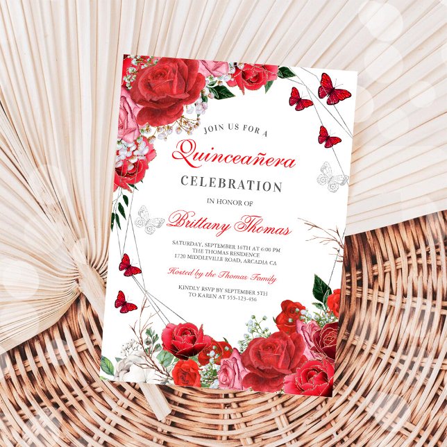 Convites Elegant Floral Butterfly Quinceañera Invitation (Criador carregado)